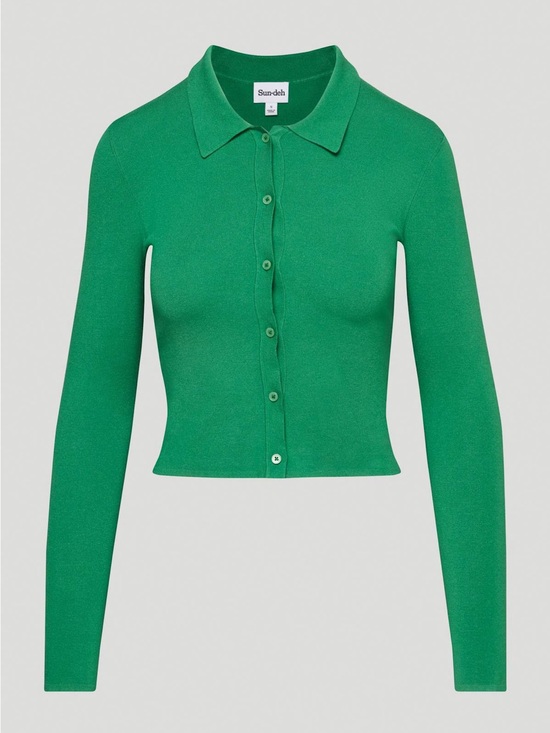 Sundeh Sweaters - Sun-Deh Aritzia Green Button-Up Polo Cardigan Size XS